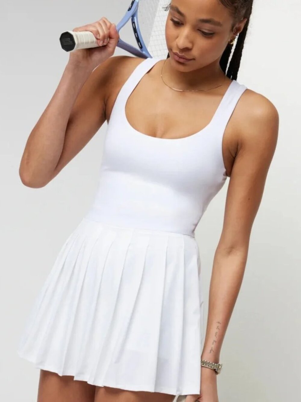 Vuori Womens Set Dress Sz L White Tennis Prep Pickleball Shorts Cutout Stretch
